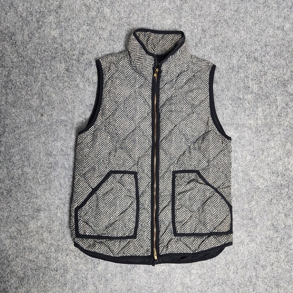 J.CREW Jackets & Blazers - J Crew‎ Quilted Puffer Vest Women L Down Blend Black Gray Herringbone Chevron
